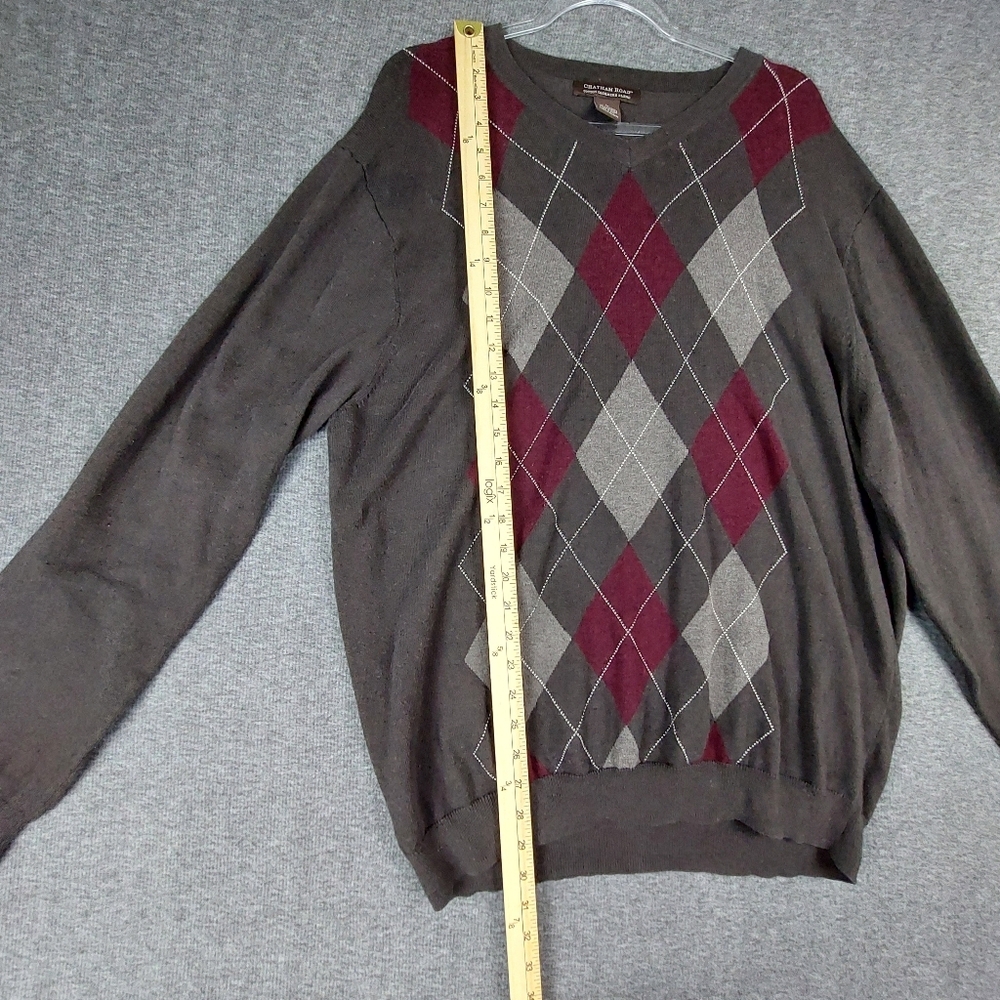 CHATHAM ROAD MENS BROWN ARGYLE PREPPY VNECK COTTON CASHMERE SWEATER SIZE LARGE - Picture 3 of 7